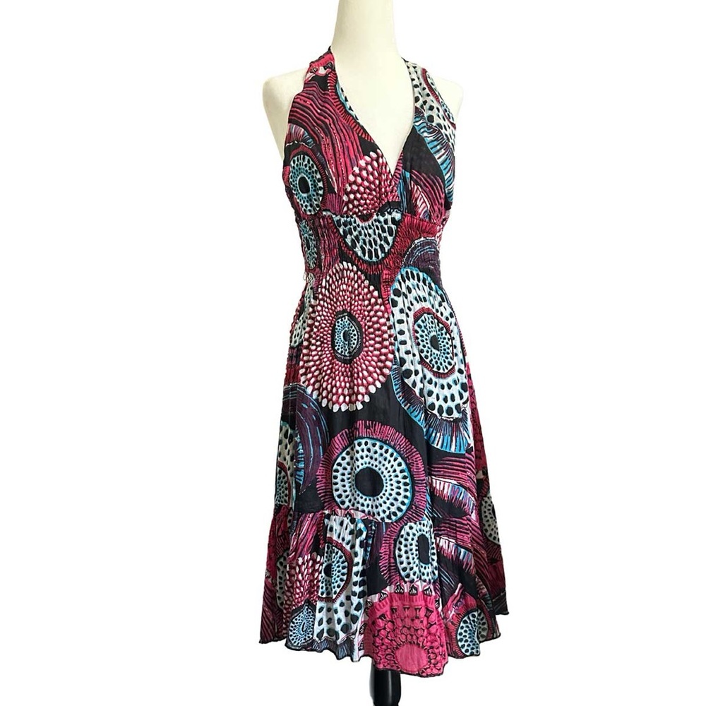 Boho festival halter hippie midi dress fairy stretchy breathable cotton granola